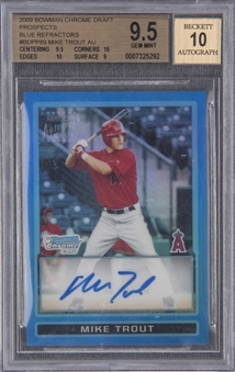 2009 Bowman Chrome Draft Prospects #BDPP89 Mike Trout (Blue Refractor) Signed Rookie Card (#064/150) – BGS GEM MINT 9.5/BGS 10